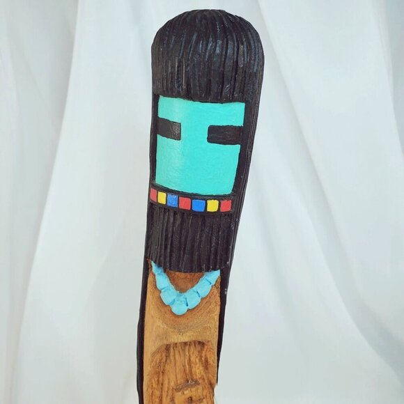 Vintage Hand-Carved Wood Long Hair Hopi Kachina Doll 1995 11" Tall Signed dated - Picture 14 of 16